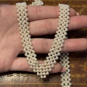 Vintage Napier Interwoven Faux Pearl Gold Tone Collar Necklace